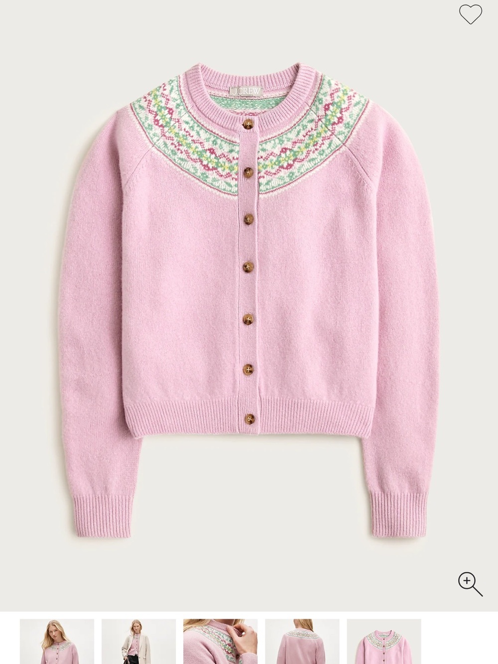 J. Crew Pink Fair Isle Cardigan